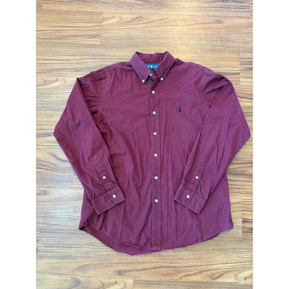 Ralph Lauren Mens Burgundy Long Sleeve Button Down Shirt Large Maroon Pony Logo